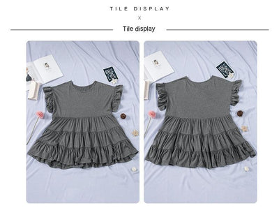 Pure Color Ruffles Pleated Pullover T-shirt