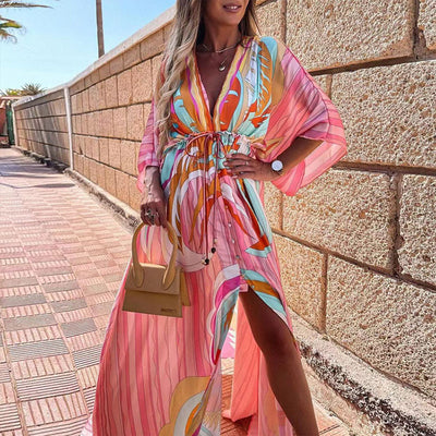 Sexy V-neck Split Irregular Beach Long Skirt Dress