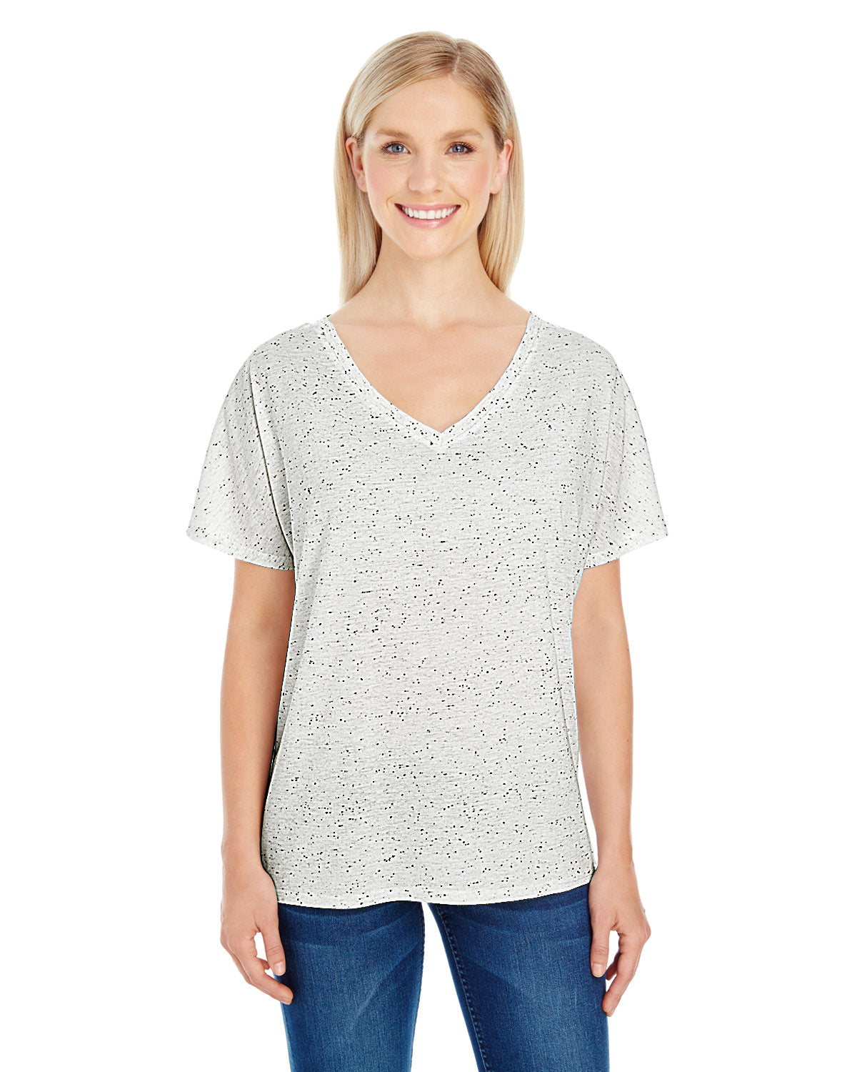 "Threadfast Apparels Ladies' Triblend Fleck Short-Sleeve V-Neck T-Shirt - Effortless Style and Sustainable Comfort" - Apparel Globe