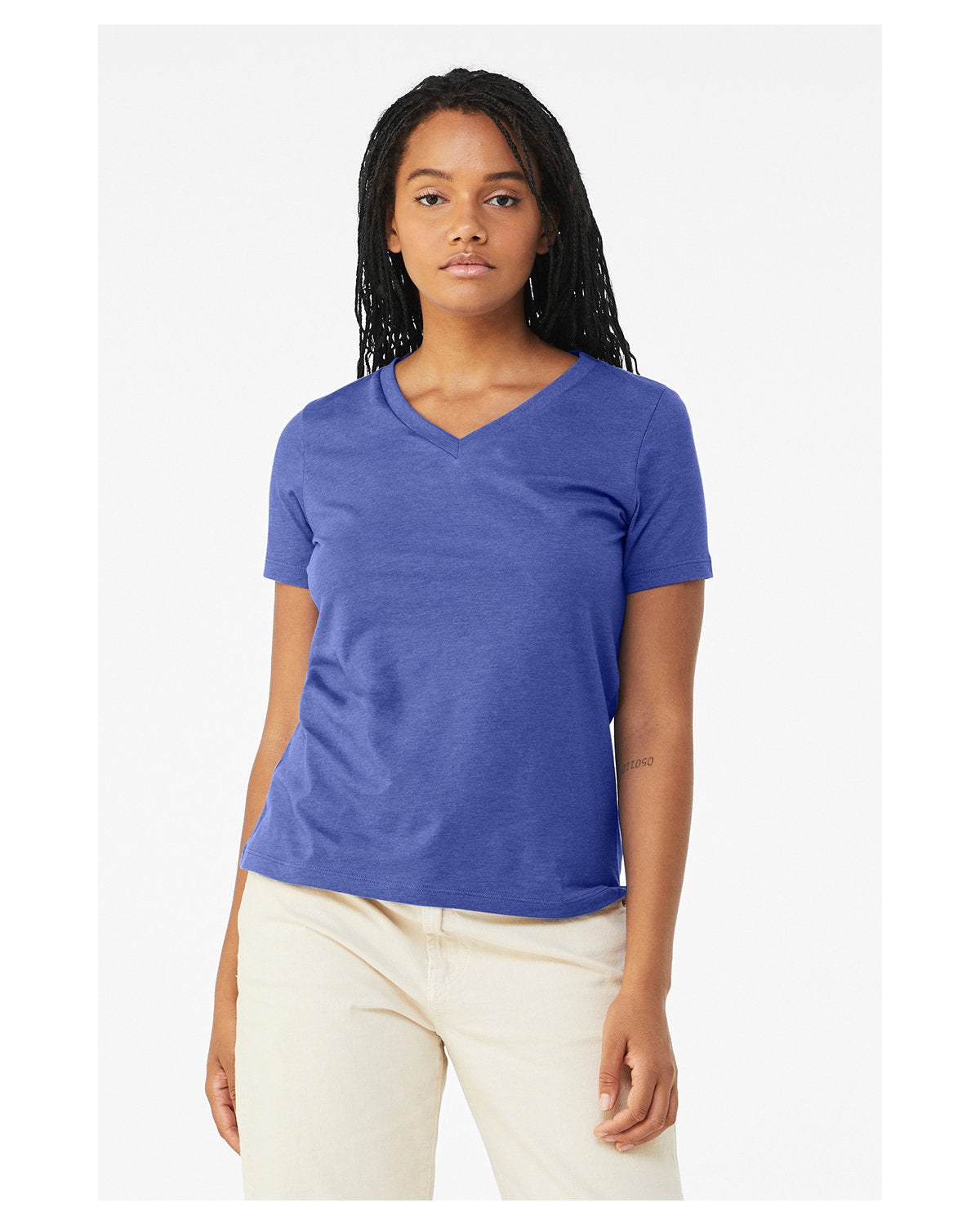 Bella + Canvas Ladies' Relaxed Heather CVC Jersey V-Neck Tee: Effortless Style and Comfort