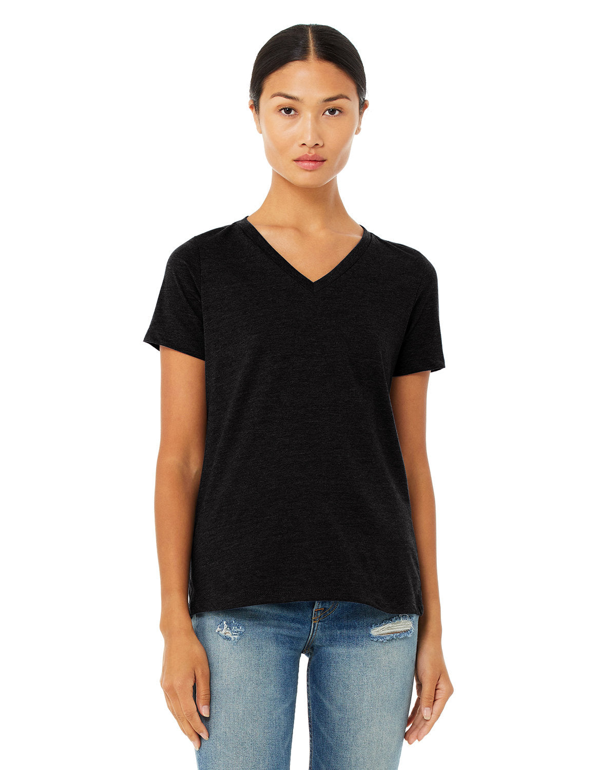 Bella + Canvas Ladies' Relaxed Heather CVC Jersey V-Neck Tee: Effortless Style and Comfort