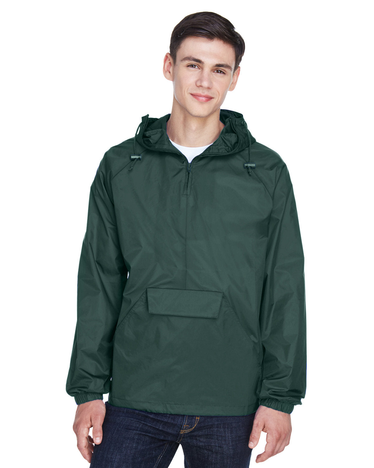 Versatile Convenience: UltraClub Adult Quarter-Zip Hooded Pack-Away Jacket