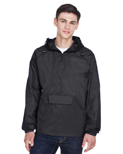 Versatile Convenience: UltraClub Adult Quarter-Zip Hooded Pack-Away Jacket