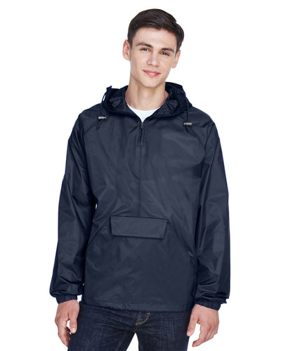 Versatile Convenience: UltraClub Adult Quarter-Zip Hooded Pack-Away Jacket