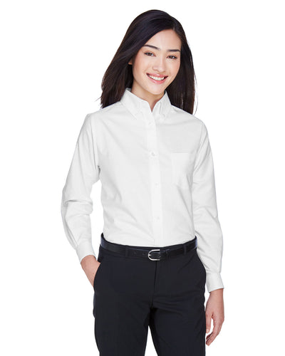 Timeless Sophistication: UltraClub Ladies' Classic Wrinkle-Resistant Long-Sleeve Oxford Shirt