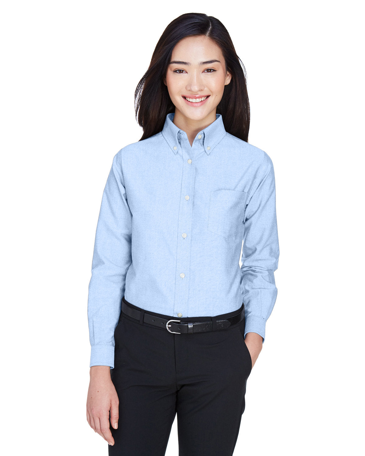 Timeless Sophistication: UltraClub Ladies' Classic Wrinkle-Resistant Long-Sleeve Oxford Shirt