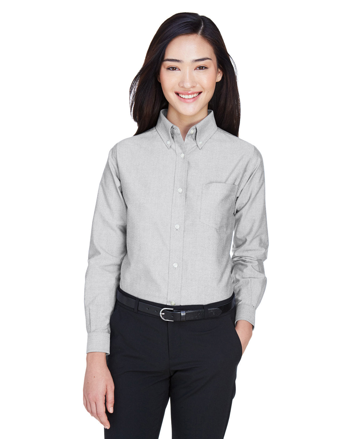 Timeless Sophistication: UltraClub Ladies' Classic Wrinkle-Resistant Long-Sleeve Oxford Shirt