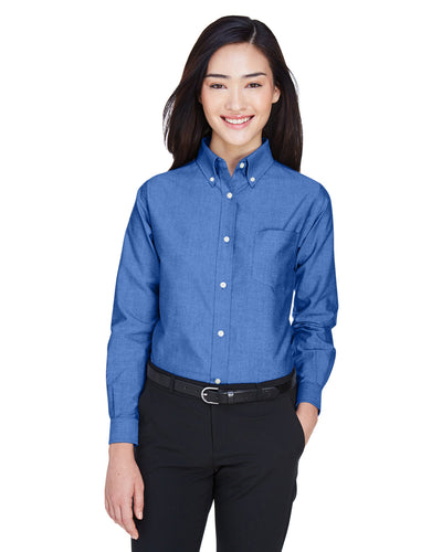 Timeless Sophistication: UltraClub Ladies' Classic Wrinkle-Resistant Long-Sleeve Oxford Shirt