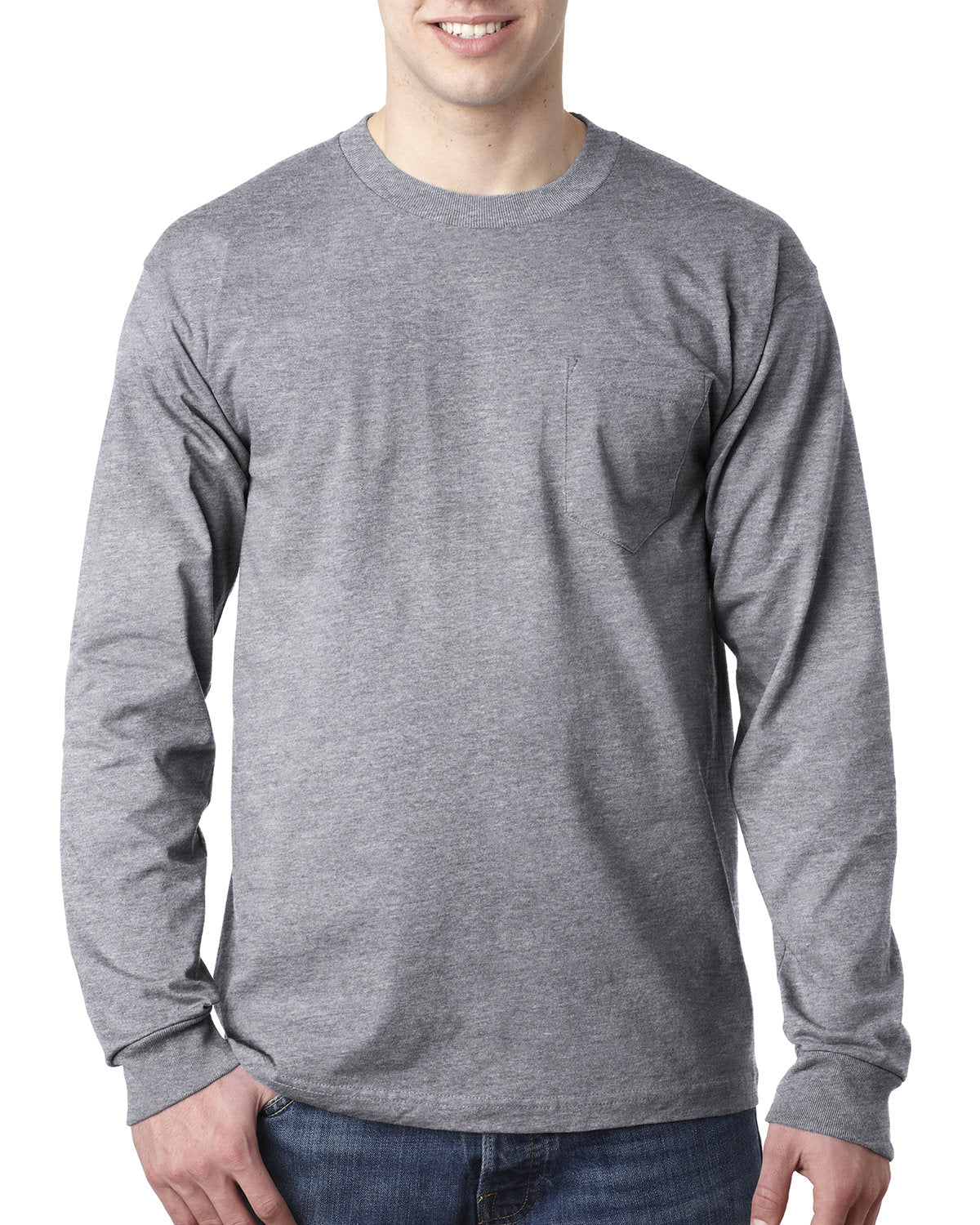 Bayside Adult 6.1 oz., 100% Cotton Long Sleeve Pocket T-Shirt