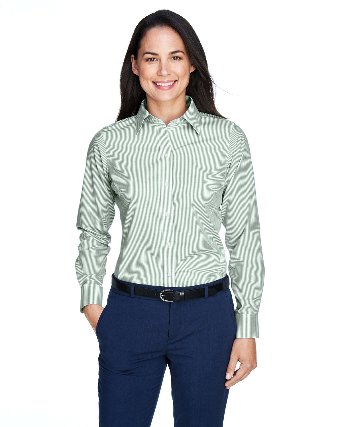 Sophisticated Stripes: Devon & Jones Ladies' Crown Woven Collection Banker Stripe Shirt