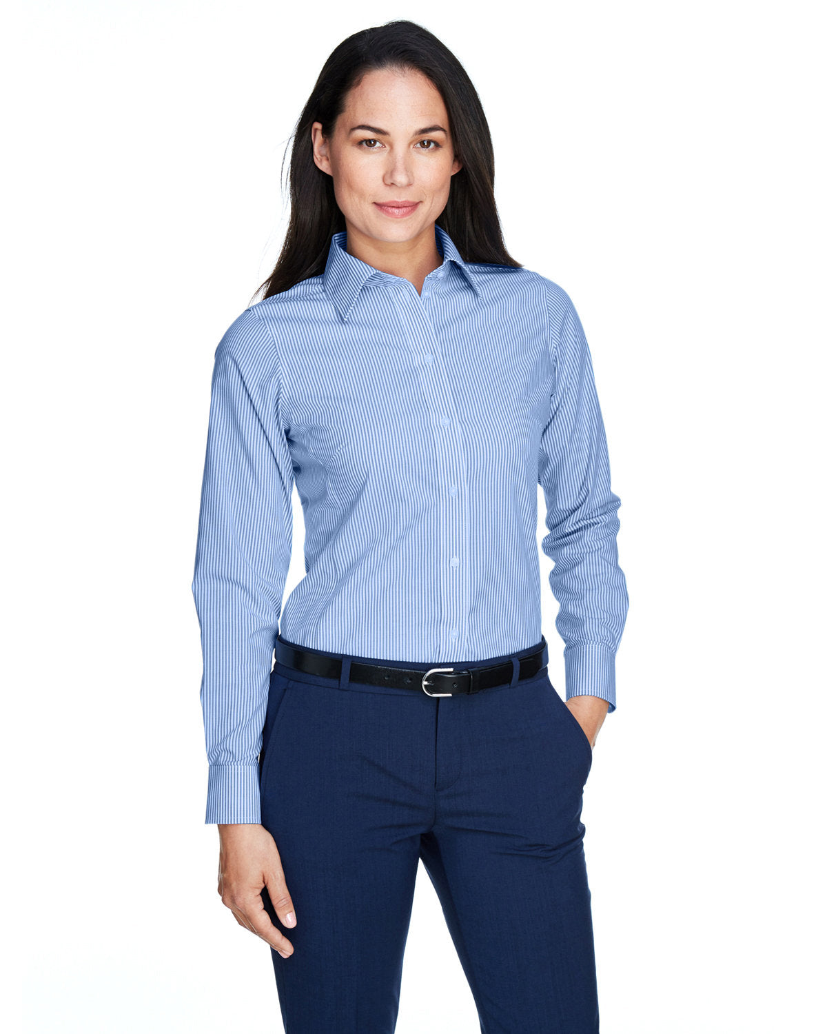 Sophisticated Stripes: Devon & Jones Ladies' Crown Woven Collection Banker Stripe Shirt