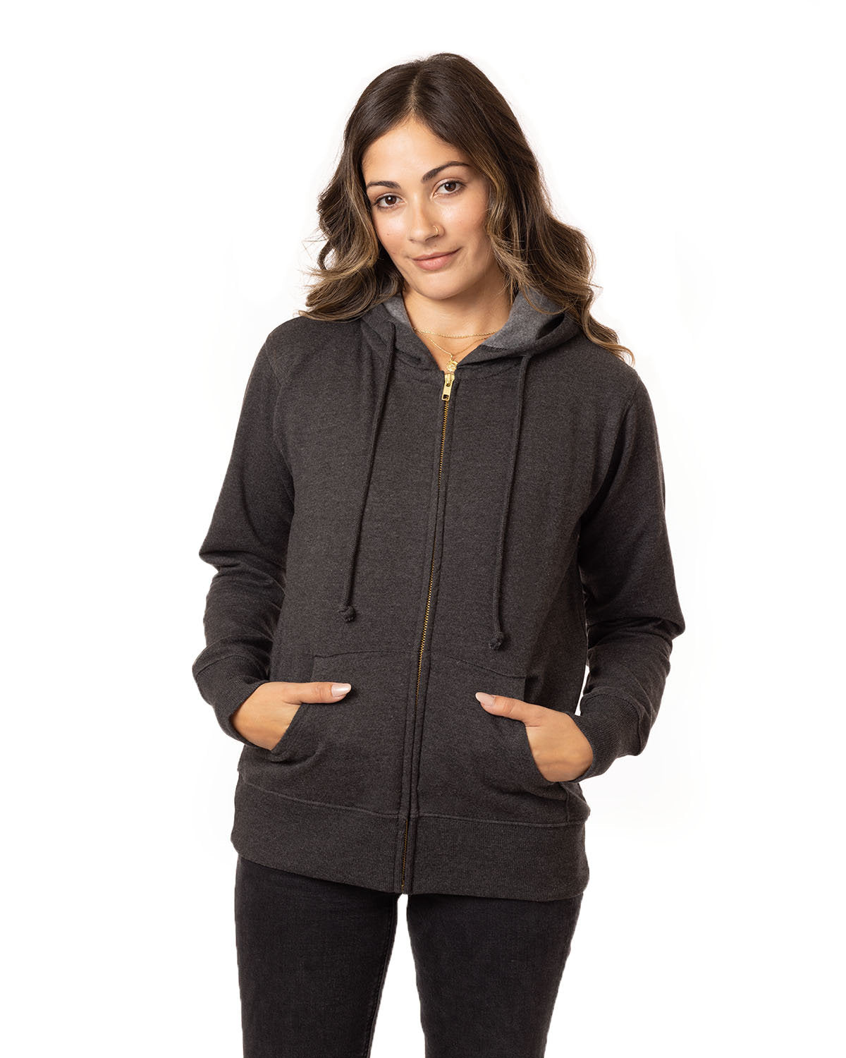 Effortless Elegance and Sustainability: Ladies' Organic/Recycled Heathered Fleece Full-Zip Hooded Sweatshirt by econscious