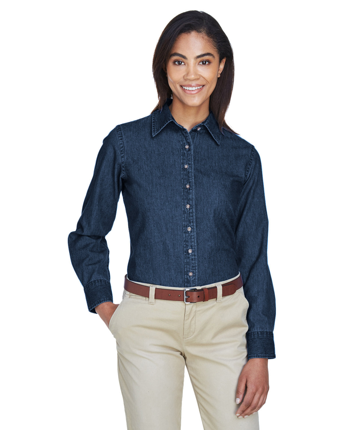 Harriton Ladies' 6.5 oz. Long-Sleeve Denim Shirt: Classic Charm and Lasting Comfort