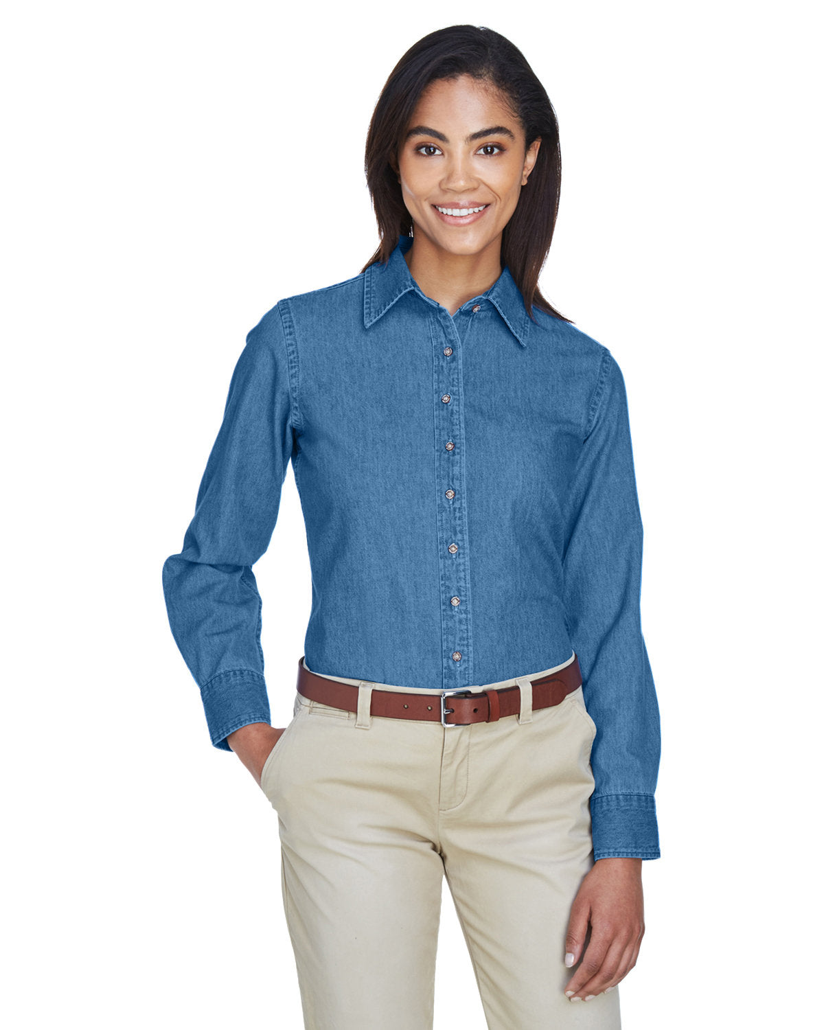 Harriton Ladies' 6.5 oz. Long-Sleeve Denim Shirt: Classic Charm and Lasting Comfor