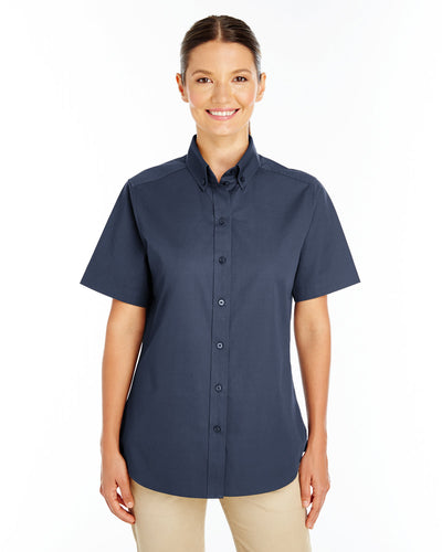 Harriton Ladies' Foundation Short-Sleeve Twill Shirt with Teflon: Timeless Comfort with Enhanced Durability"