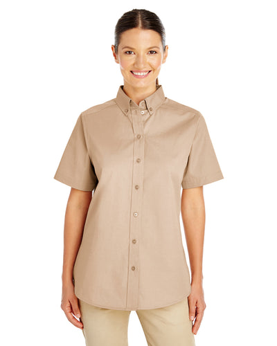 Harriton Ladies' Foundation Short-Sleeve Twill Shirt with Teflon: Timeless Comfort with Enhanced Durability"