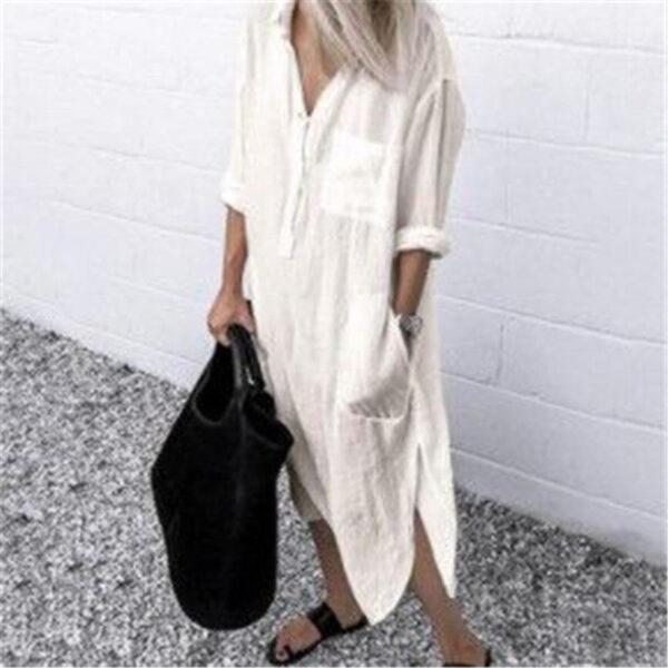 Elegant Solid Color Slit Dress Long Shirt Dress - Image 12