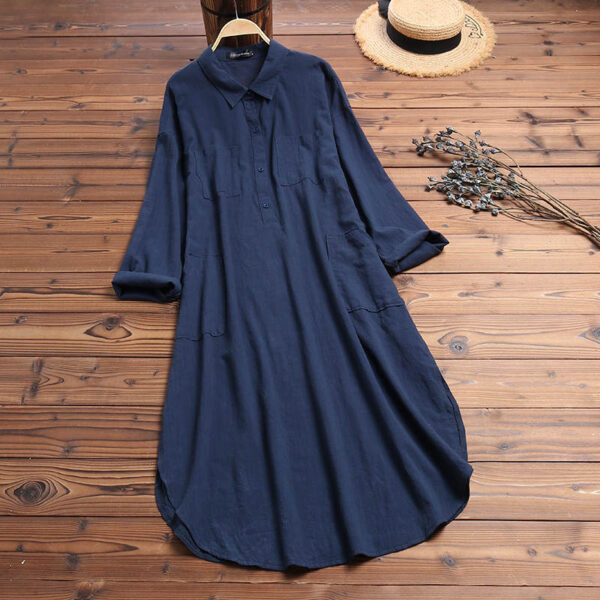 Elegant Solid Color Slit Dress Long Shirt Dress - Image 5