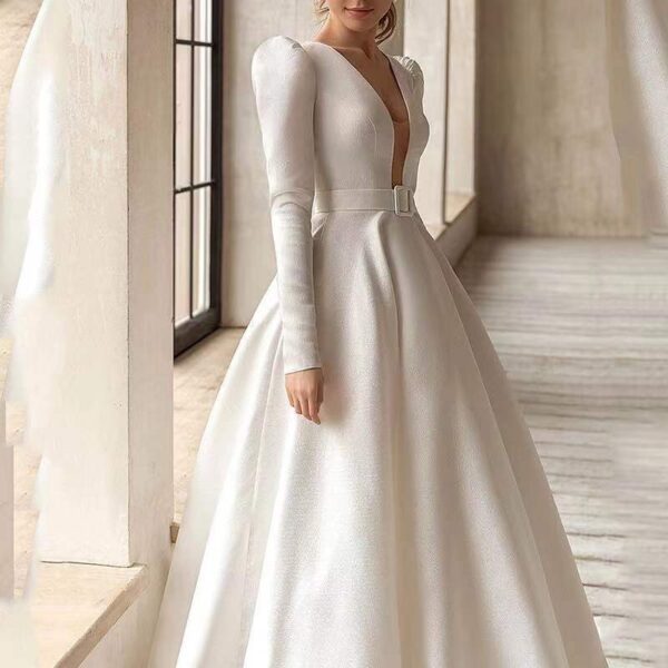 Ladies Style White Dress Satin Surface Was Thin And High French Temperament Dress Long Skirt - Image 2