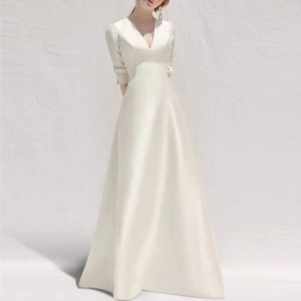 Ladies Style White Dress Satin Surface Was Thin And High French Temperament Dress Long Skirt - Image 5