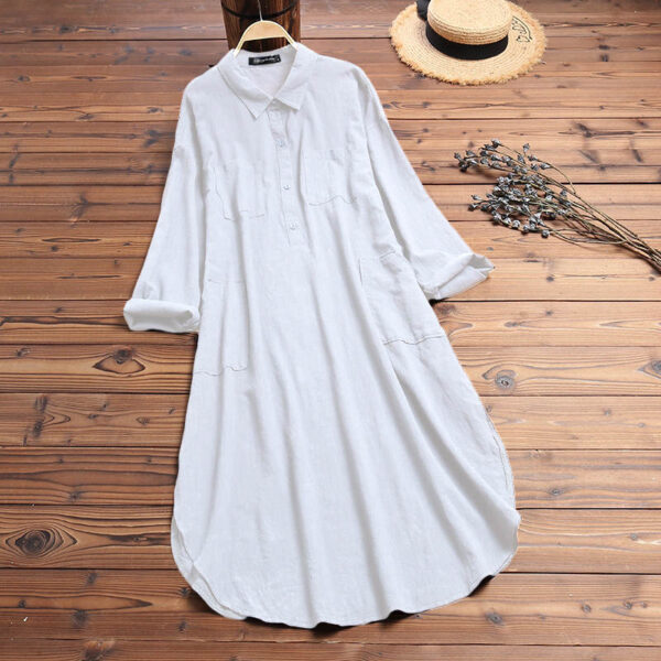 Elegant Solid Color Slit Dress Long Shirt Dress - Image 4