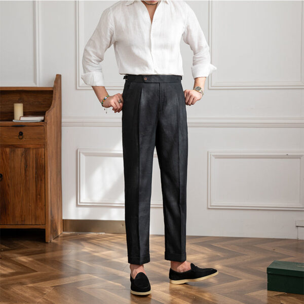 Men's Linen Straight Leg Pants High Waist Trousers Light Casual - Image 5