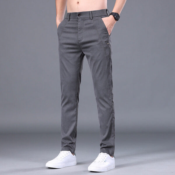 Men's Tencel Straight Trousers Slim Fit Skinny Pants - Image 4