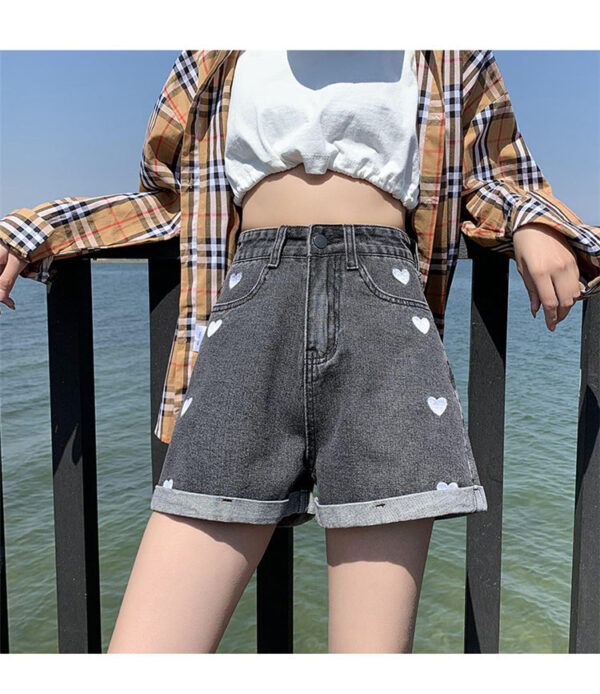 Female With Hearts High Waist Slimming Denim Shorts - Image 3