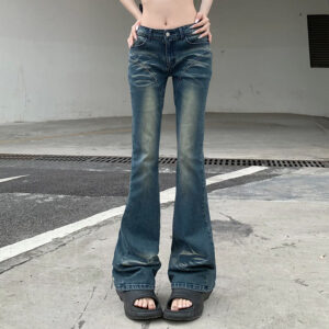 Cross-border Street Style Design Sense Gradient Split Splicing Flared Pants Spicy Girls High Waist Skinny Washed Jeans