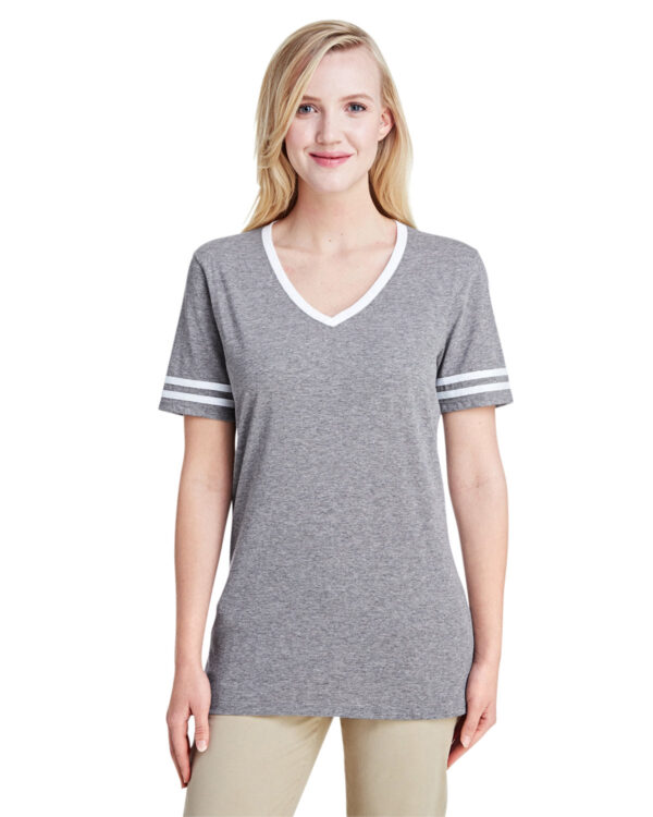 "Unleash Your Confidence: Jerzees Ladies' Tri-Blend Varsity V-Neck T-Shirt" - Apparel Globe