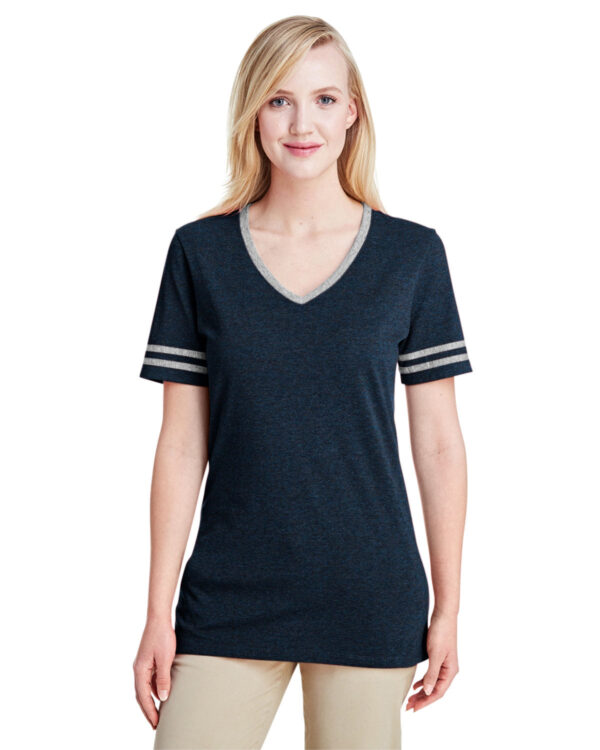 "Unleash Your Confidence: Jerzees Ladies' Tri-Blend Varsity V-Neck T-Shirt" - Apparel Globe