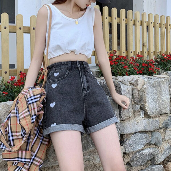 Female With Hearts High Waist Slimming Denim Shorts - Image 10