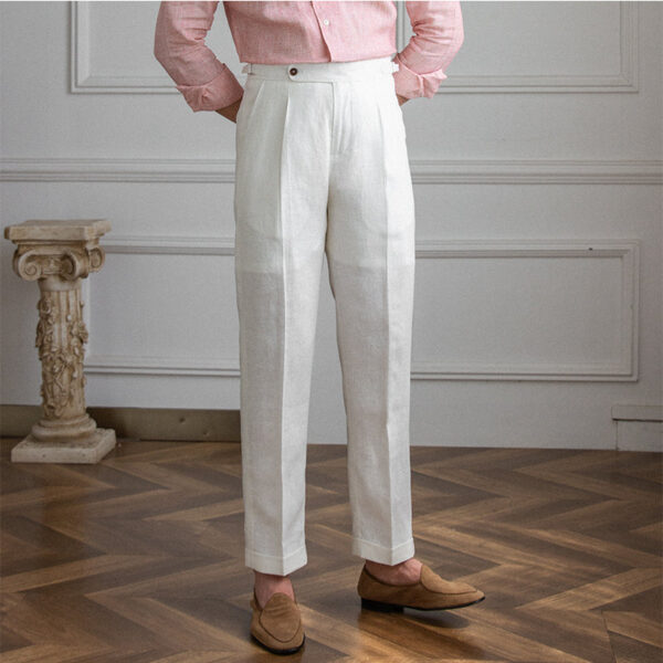 Men's Linen Straight Leg Pants High Waist Trousers Light Casual - Image 2