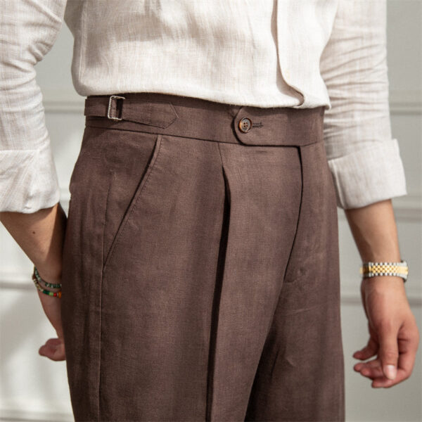 Men's Linen Straight Leg Pants High Waist Trousers Light Casual - Image 4