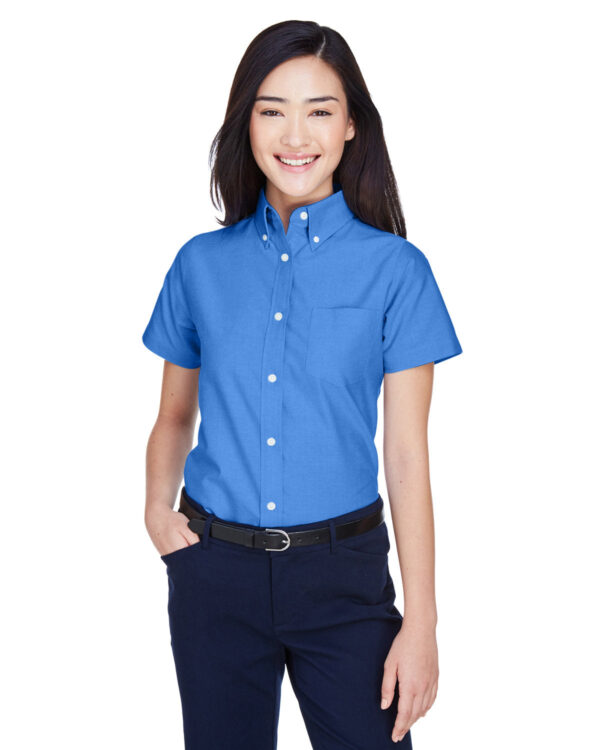 Effortless Sophistication: UltraClub Ladies' Classic Wrinkle-Resistant Short-Sleeve Oxford Shirt