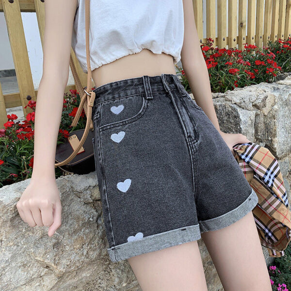 Female With Hearts High Waist Slimming Denim Shorts - Image 5