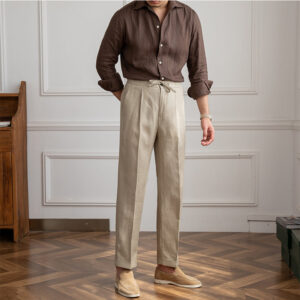 Casual Thin Tethered Linen Pant For Commuting Lightweight