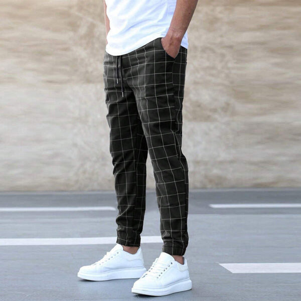 Fashion Plaid Print Pants Men's Casual Drawstring Trousers - Image 2