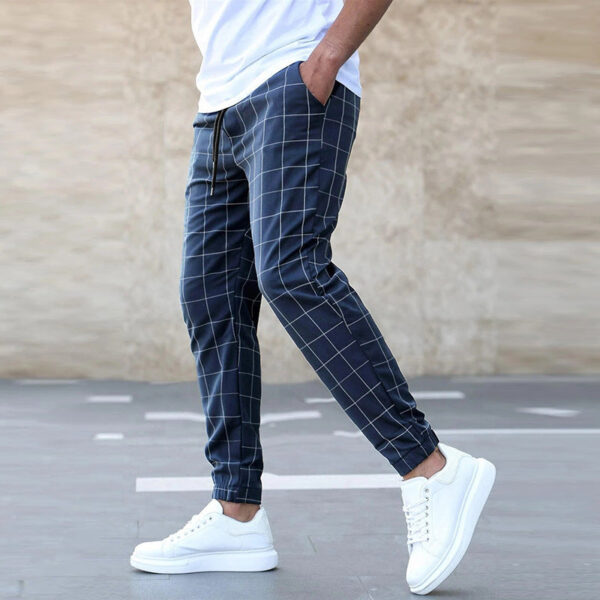 Fashion Plaid Print Pants Men's Casual Drawstring Trousers - Image 3