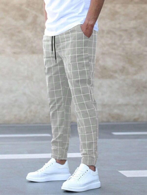 Fashion Plaid Print Pants Men's Casual Drawstring Trousers - Image 4