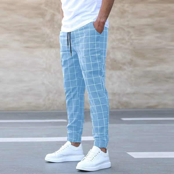 Fashion Plaid Print Pants Men's Casual Drawstring Trousers - Image 5