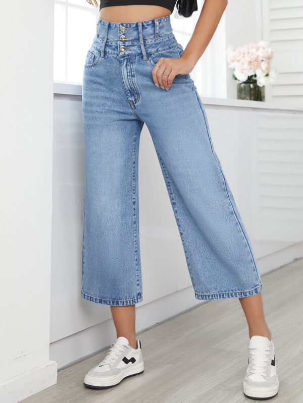 Denim Pants Women Straight High Waist Cropped Pants - Image 2