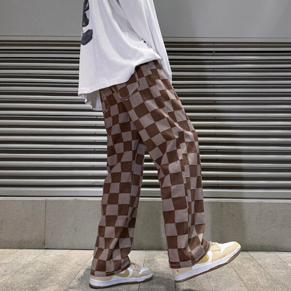 Brown Check Print Baggy Jeans - Image 5