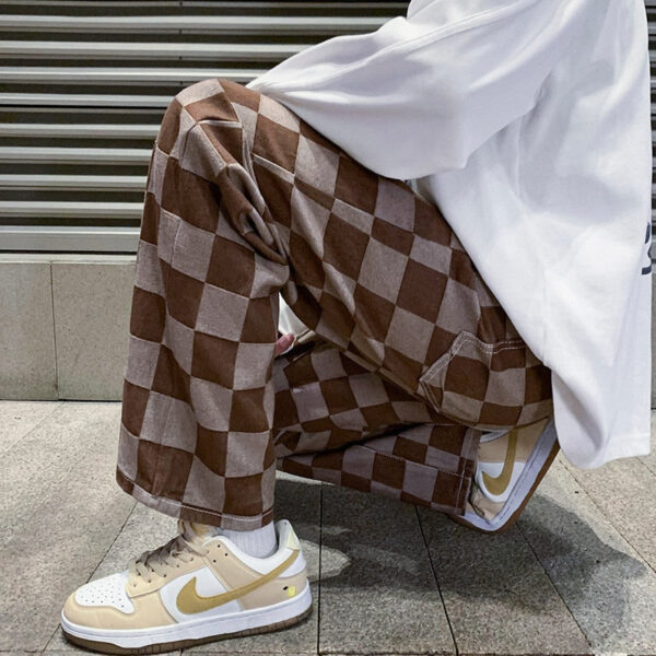 Brown Check Print Baggy Jeans - Image 3