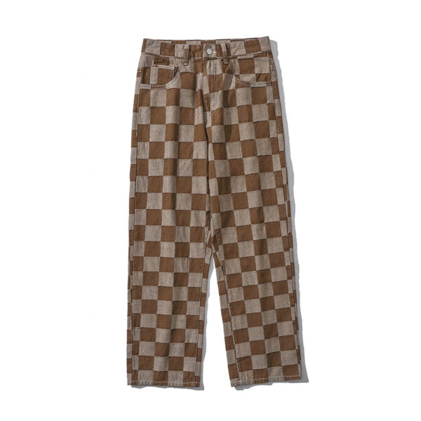 Brown Check Print Baggy Jeans - Image 7