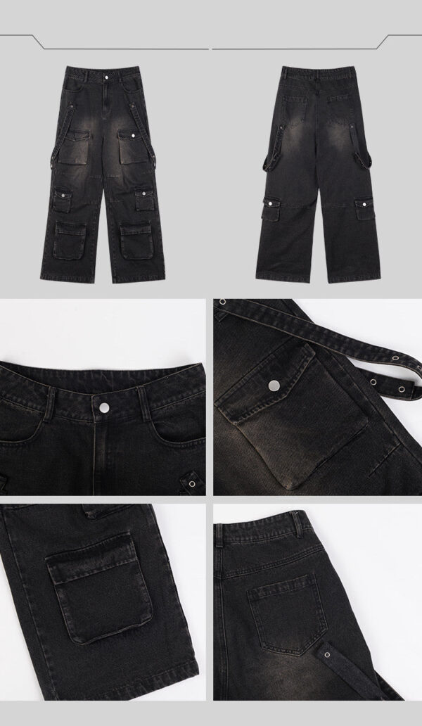 Multi Pocket Vintage Wide Leg Jeans For Men - Image 6