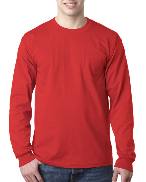 Bayside Adult 6.1 oz., 100% Cotton Long Sleeve Pocket T-Shirt - Image 8