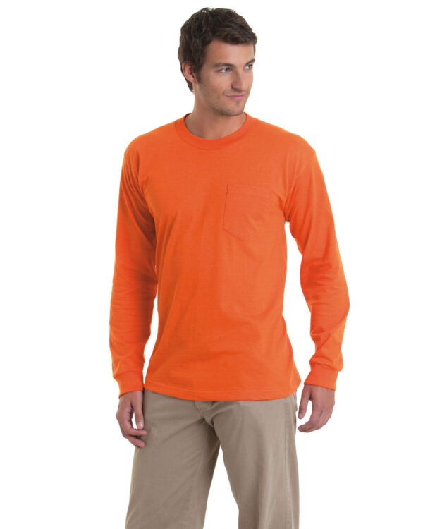 Bayside Adult 6.1 oz., 100% Cotton Long Sleeve Pocket T-Shirt - Image 3