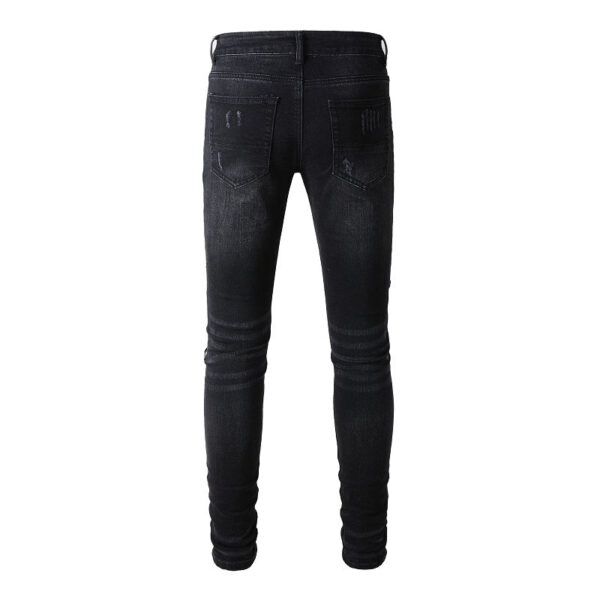 Men's Fashion Simple Print Patch Tattered Stretch Jeans - Image 3