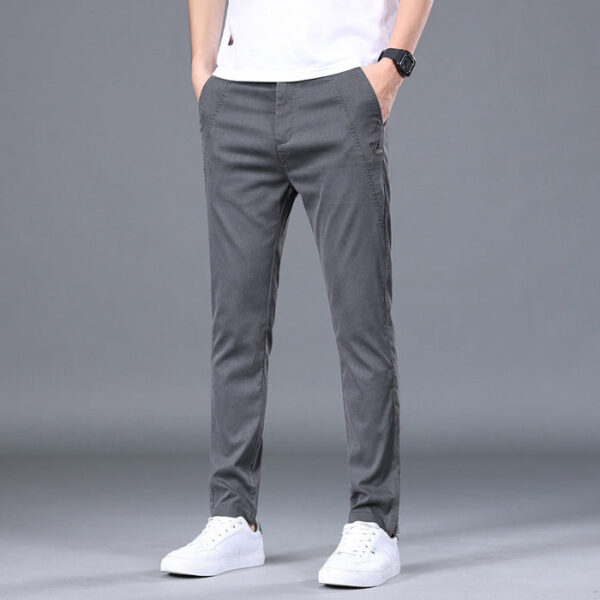 Men's Tencel Straight Trousers Slim Fit Skinny Pants - Image 8